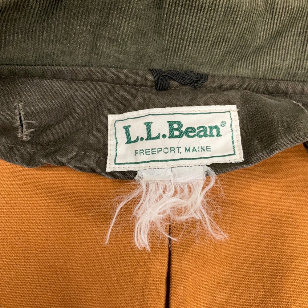LL Bean Field Coat Mens L Olive Green Wool Liner Hunting Canvas Jacket USA VTG - Picture 4 of 13